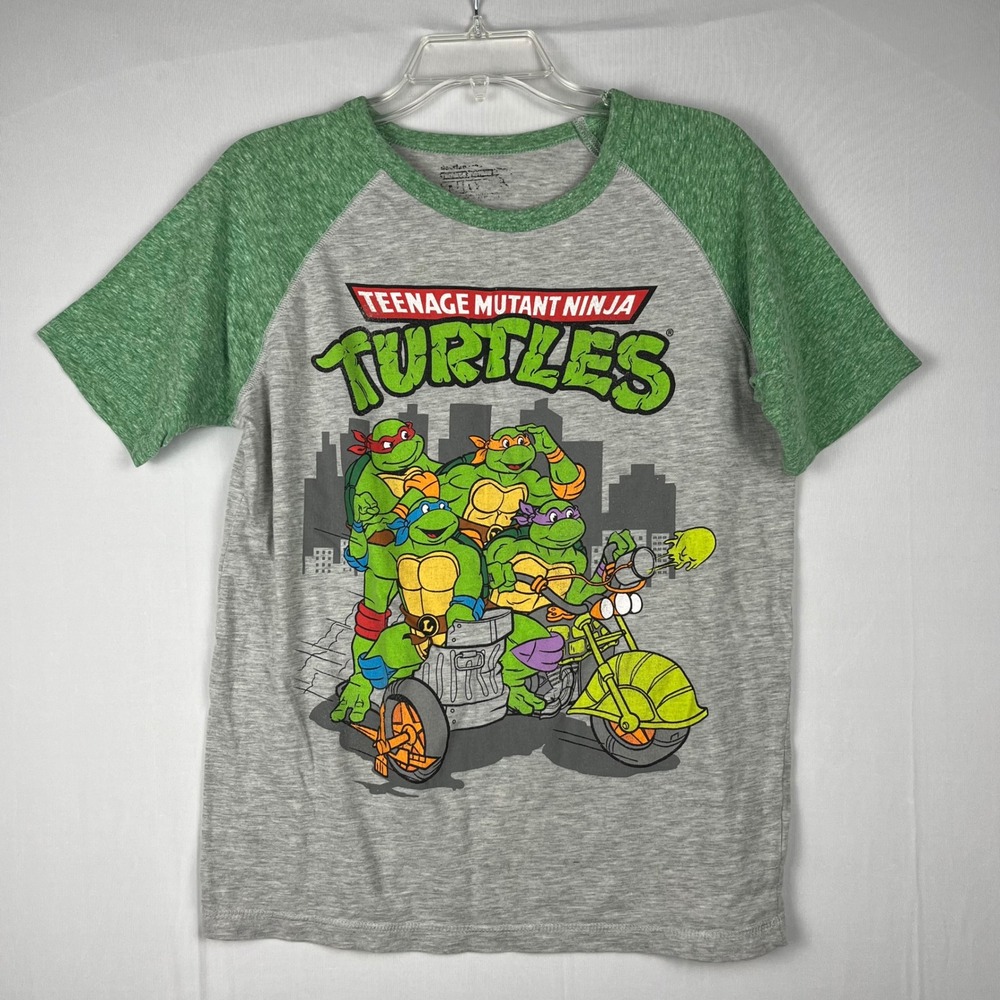 Vtg‎ Y2K Teenage Mutant Ninja Turtles Graphic T-Shirt Kids XL Green Gray